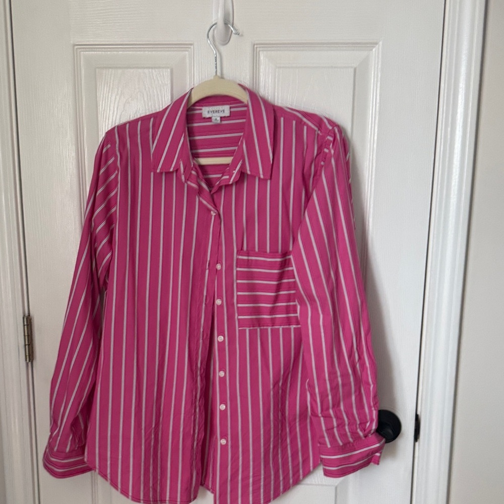 Evereve Vibrant Pink and White Striped Shirt